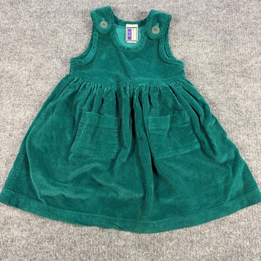 Vintage 90s Biobottoms Corduroy Pinafore Dress Cotton Green Size 4 Cottagecore